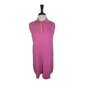 ENTRO Amelia Mini Polo Dress Pink Knit Orange Trim Sleeveless‎ Collared Sz S
